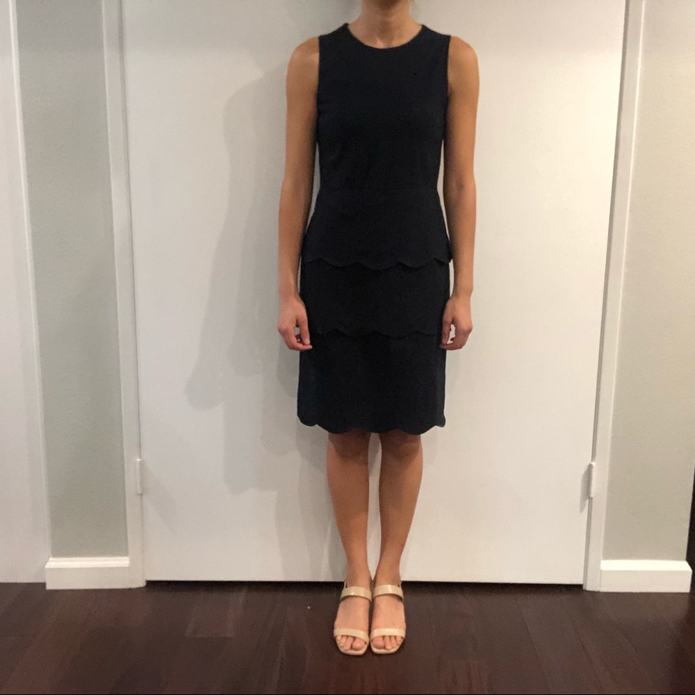 Navy Blue Layered Scalloped Dress